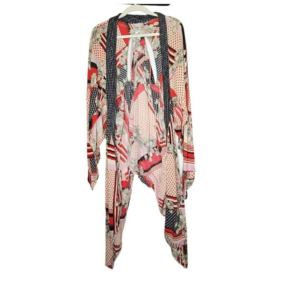 Free People x All Tous No‎ Size Back Cut Outs Open Front Cardigan Kimono Red